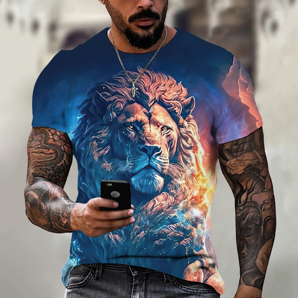 Summer Retro T-Shirt Animal Lion 3d Print Fashion Short Sleeve Top Elastic Oversized Clothing Sweatshirt Fitness T Shirt For Men