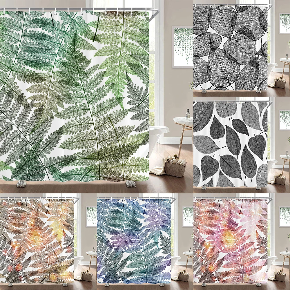 

Plant Leaves Boho Print Waterproof Polyester Shower Curtain Bath Curtain Room Bathtub Decor Floral Bathroom Curtain With Hooks