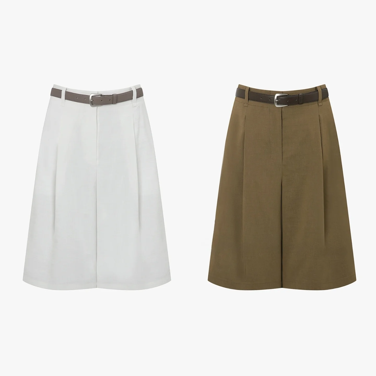 High Waist Belted Shorts in Linen Fabric with Detachable Waistband for Flattering Slimming Effect And Easy Concealment of Flaws