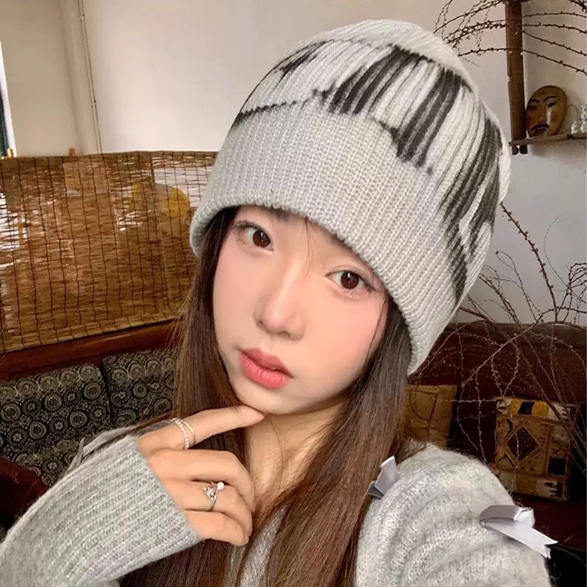 Color Block Street Sanskrit Knitted Hats Autumn and Winter New Unisex Y2K Warm Personal Versatile Subculture Fashion ins Beanies