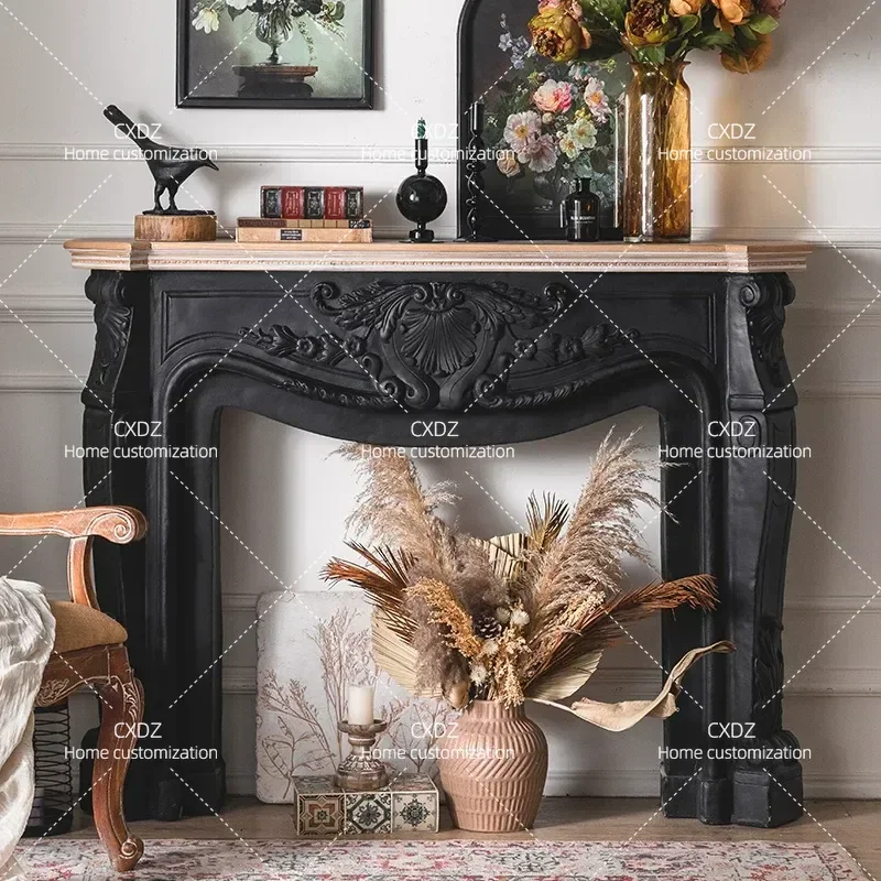 French Retro Fireplace Decorative Cabinet Living Room Wall Mounted Simulation Finished Solid Wood Porch Antique Style Shelf