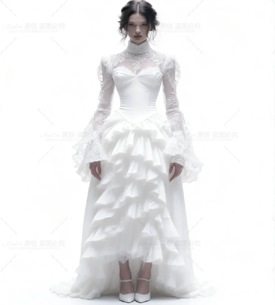 Vintage White Gothic Wedding Dress Tiered Ruffles Medieval Costume Celtic Bridal Gowns Renaissance Gorgeous Formal Occasion 2026