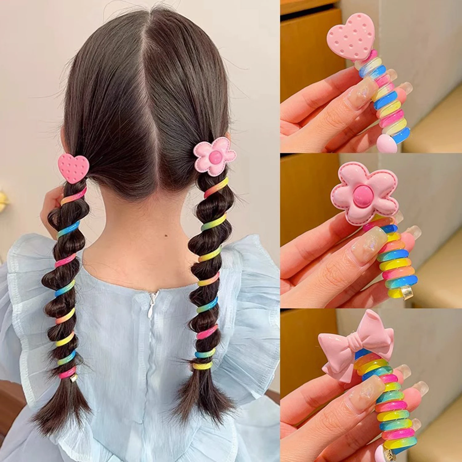 Children's Telephone Line Hair Loop Cute Cartoon Head Rope High Elastic No Harm Hair Band Baby Hair Accessories For Girls