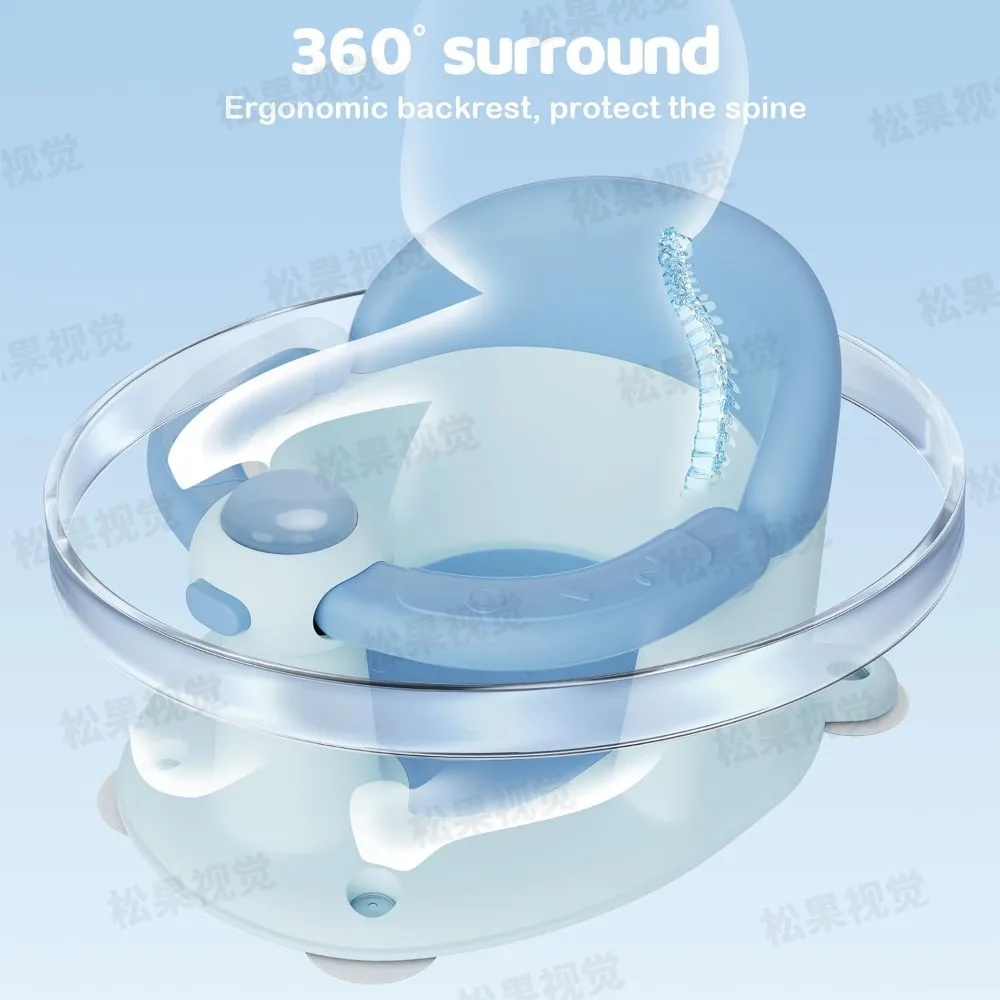 مقعد حمام للأطفال ذو وسادة ناعمة لأكثر من 6 أشهر، دعم غير قابل للانزلاق لغرفة المعيشة في حوض الاستحمام - أزرق #3