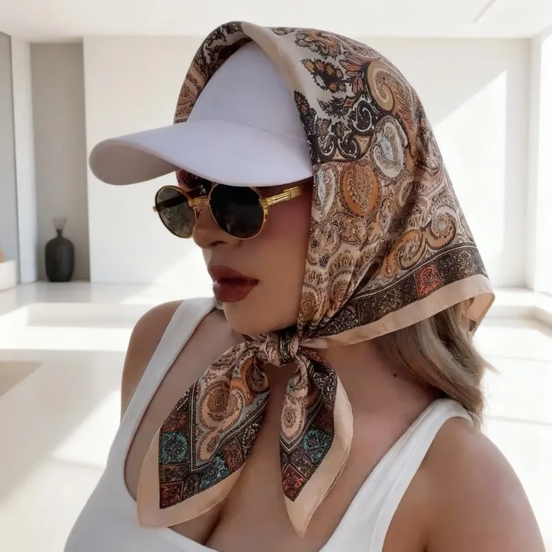 

Luxury Brand 2026 Paisley Print Square Silk Scarf for Women Hijab Hair Bands 70cm Neckerchief Female Satin Shawl Ribbon Headband