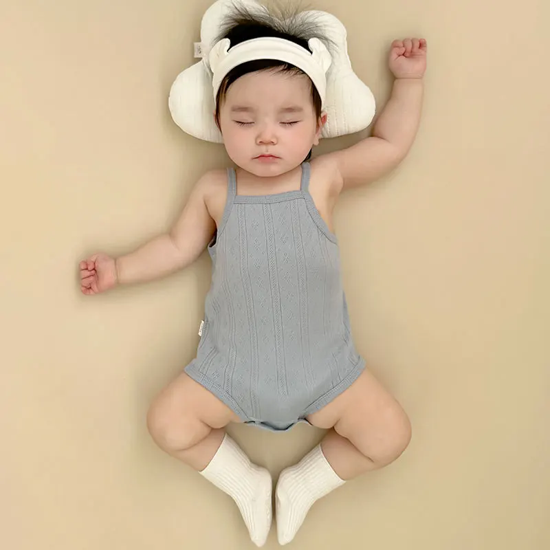 Suspenders Bodysuits Summer Baby Vest Thin Newborn Pure Cotton Baby Unisex Square Collar Fashion Solid Color Sleeveless Rompers