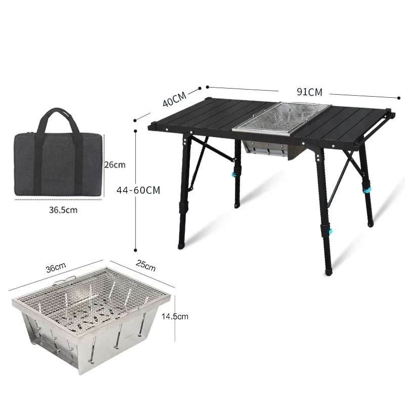 

Outdoor Portable Korean BBQ Grill Table Aluminum Camping Dining Adjustment Height IGT Table Foldable for Bbq Grill Picnic