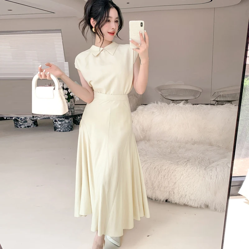 

Elegant Silk Satin Shirt Top for Ladies with Grand Skirt Hemline Fashionable Ensemble for Ladies And Women