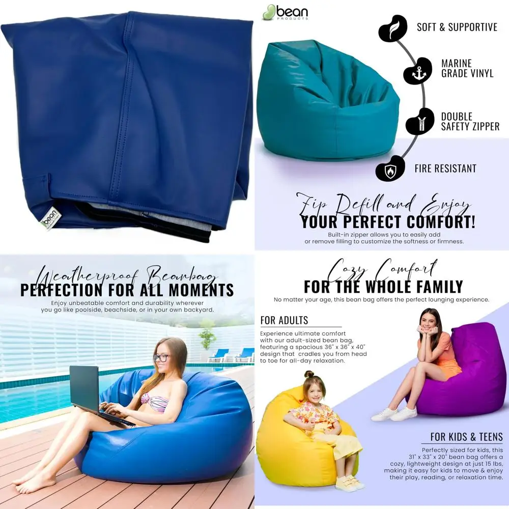 غطاء كرسي كيس فول من الفينيل المقاوم للطقس بتصميم عتيق - غطاء أريكة كسولة قابل للغسل للبالغين - واقي كرسي كيس فول البحرية #1