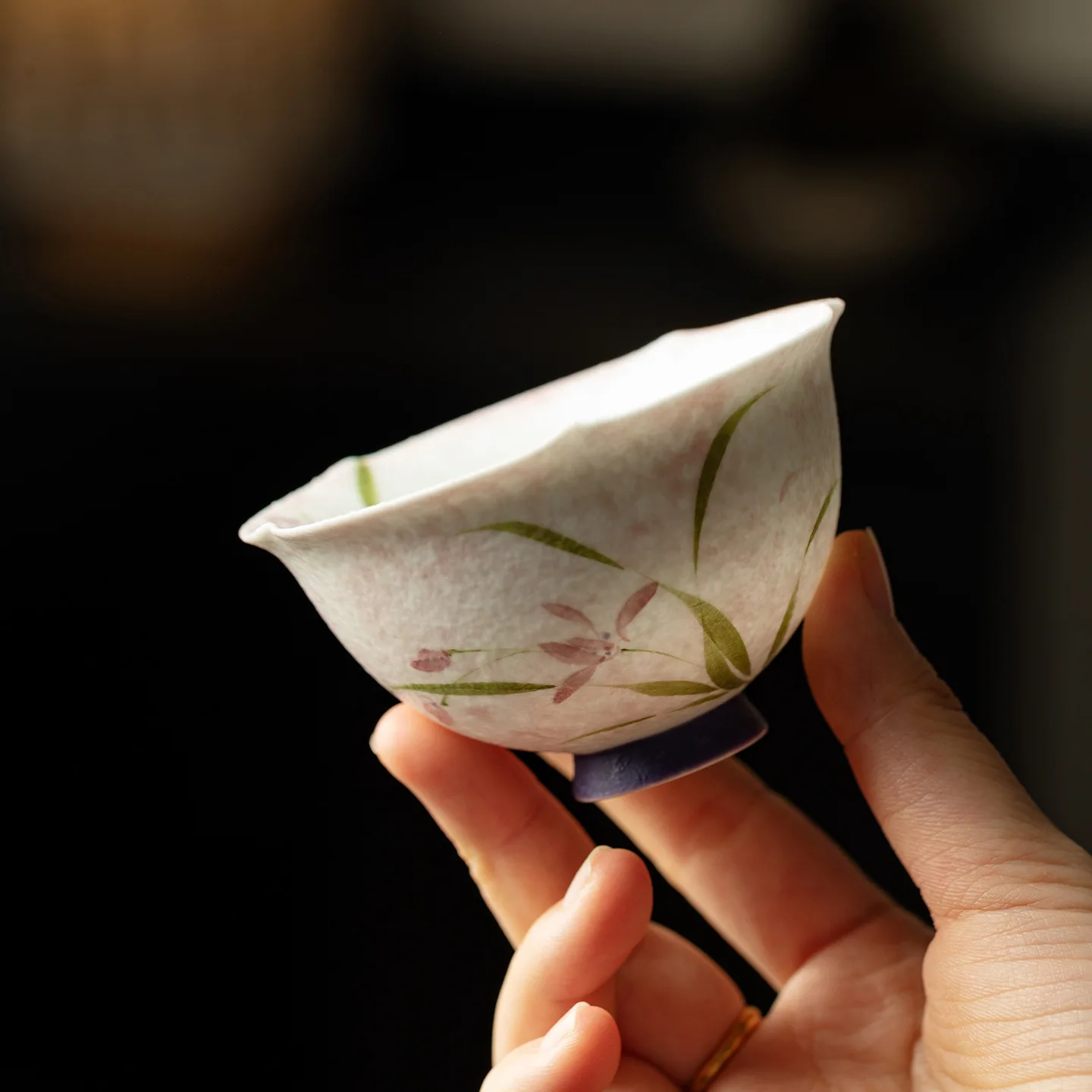 Hand Painted Orchid Japanese Thin Wall Flower Stem Ceramic Master Cup Kung Fu Tea Household Tea Room Office Holiday Decor Gift
