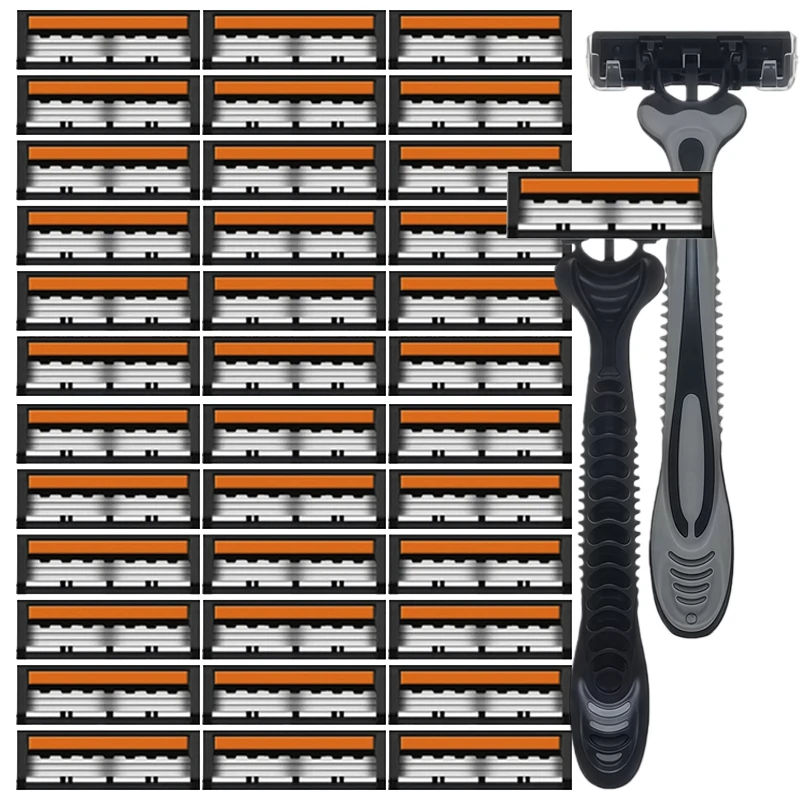 

Men's Safety Razor Manual Stainless Steel 3-Layer Blade Hair Removal Tool Replaceable Razor Head Grooming Kit