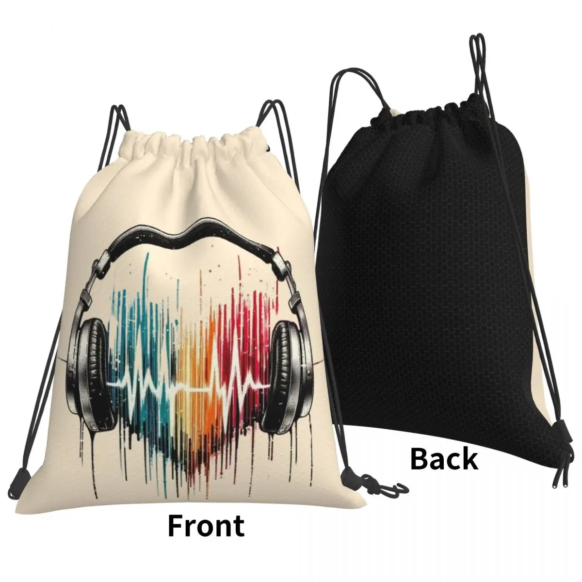 Heart Shaped Music Note With Headphones Backpacks Multi-function Drawstring Bags Sundries Bag Book Bags for Travel School
