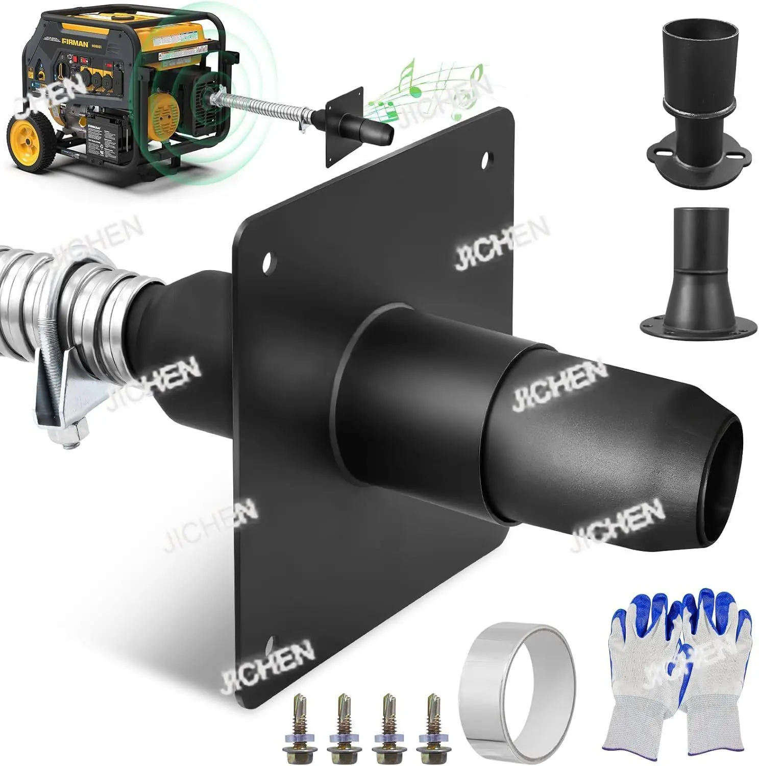 

Generator exhaust extension kit with two universal adapters, compatible with most