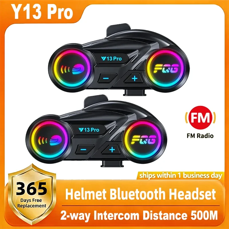 Casque de moto Bluetooth Y13 Pro avec interphone 500M, puce V6.0, radio FM stéréo, mixage et partage de musique