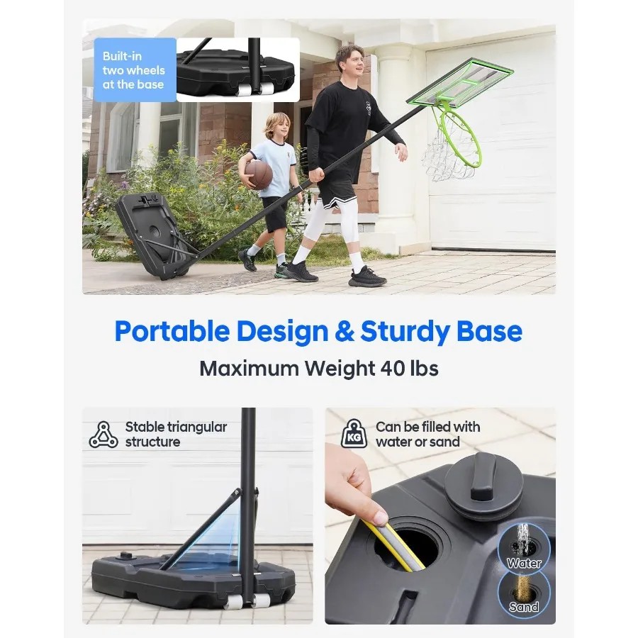 HEROPRO Basketballkorb, verstellbar, 3,310 Fuß, mit 40, bruchsicherer Rückwand, tragbares Basketballtor für Jugendliche, Teenager, Outdoor, Indo