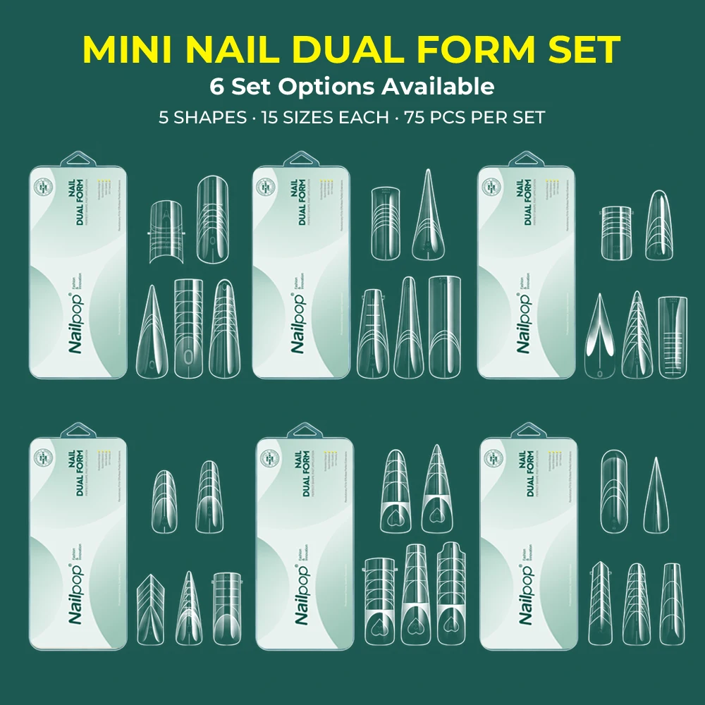 30/75Pcs Dual Nail FormNailpop Mold 5Styles 15Sizes Reusable Poly Gel Nail Extension Mold Clear Scale Nail Forms For Salon DIY