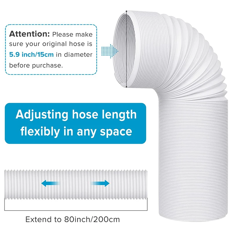 Manguera de escape de aire acondicionado portátil, rosca en sentido contrario a las agujas del reloj de 5,9 pulgadas de diámetro