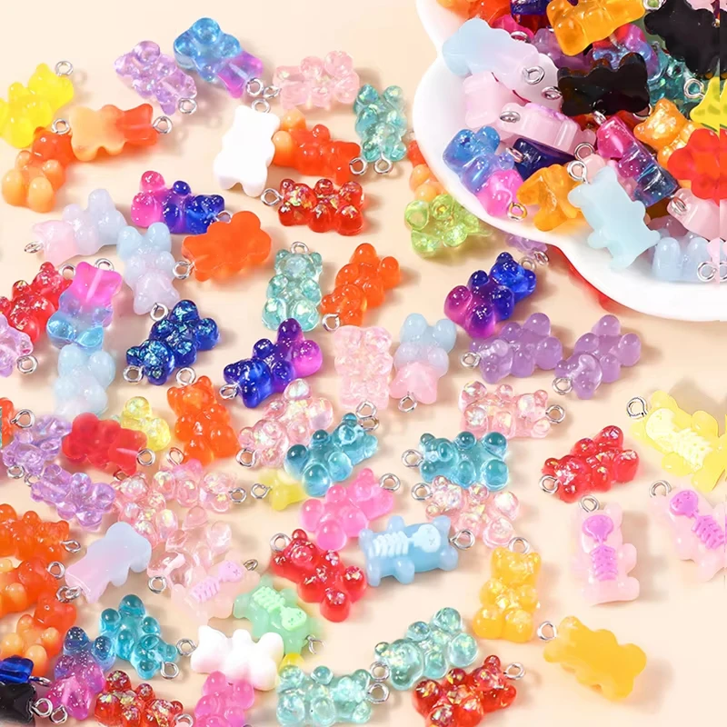 10pcs 22X11mm Candy Color Gummy Mini Bear Charms for Making Cute Earrings Pendant Necklace DIY Creative Jewelry Finding
