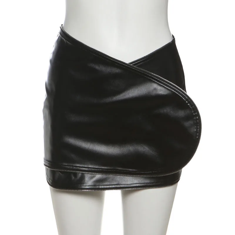 New Women's Zipper Mini Slim Y2k Hip Pu Leather Skirt