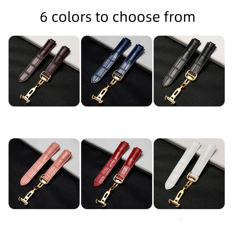 For CARTIER BALLON BLEU DE CARTIER  folding buckle watch strap Convex interface Leather Bracelet 14-8/16-8/18-11/20-12/22-14mm