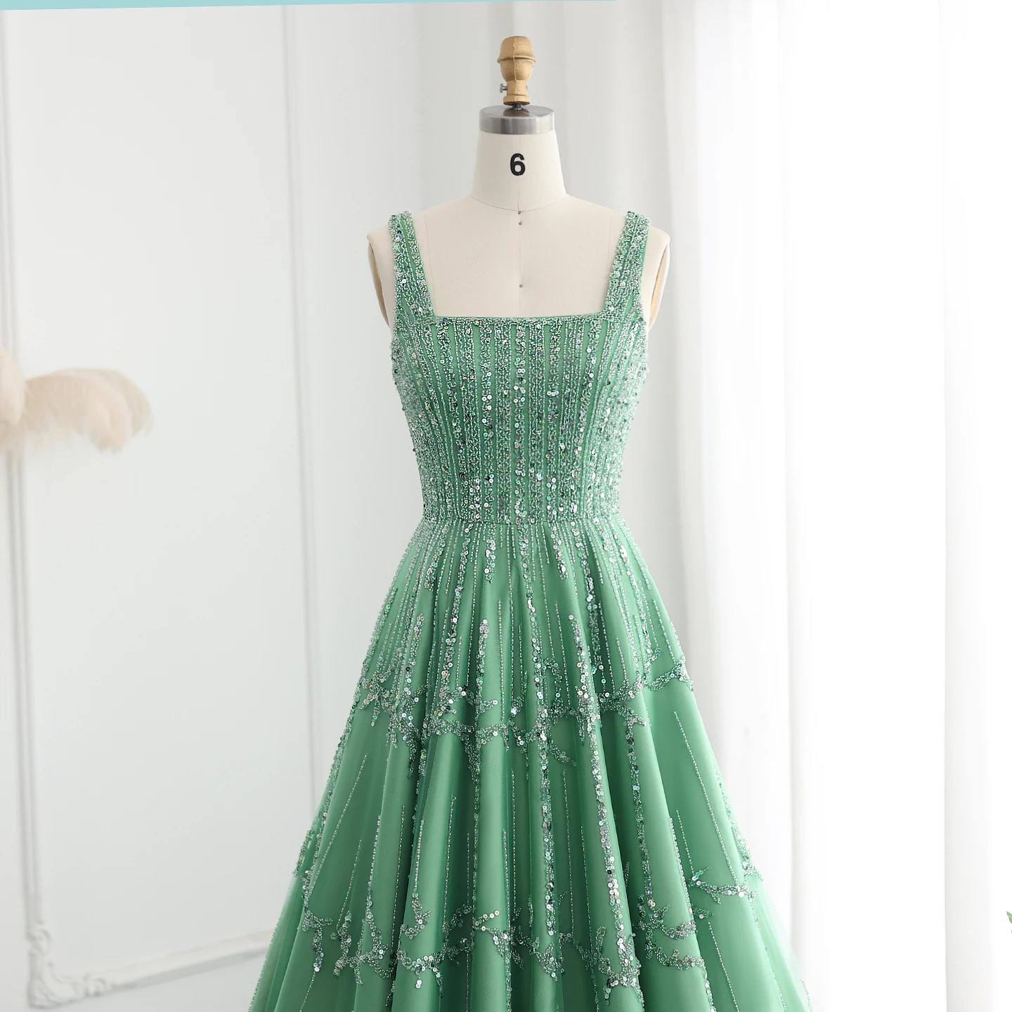 Sharon Said Luxury Beaded Green Spaghetti Arabic Elegant Evening dress for 2025 Dubai Women Wedding Party Gown SS225 Customized image 3