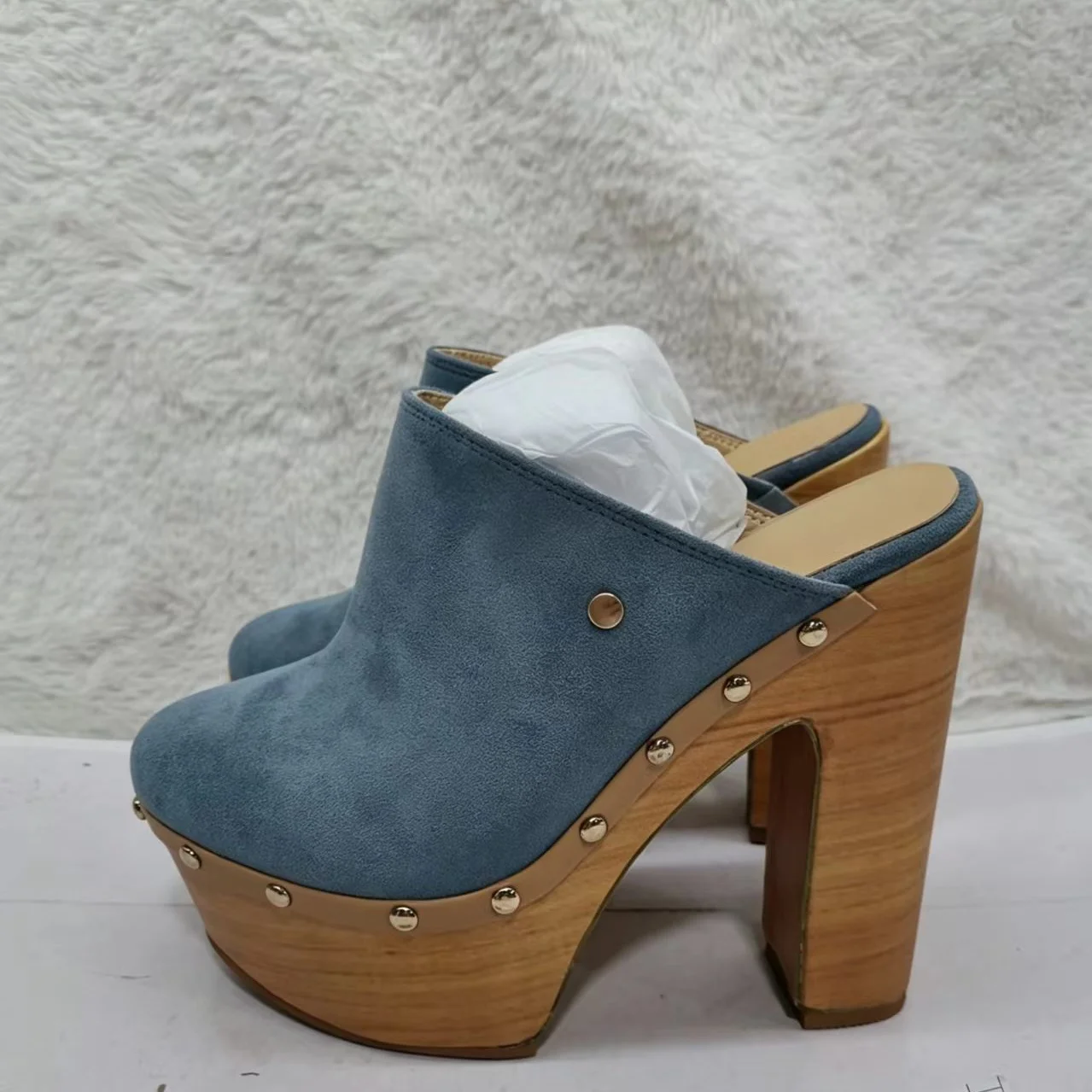 

Blue Wood Pattern Slip On Platform Pumps Chunky Heel Pointed Toe Fashion Sexy 2026 Summer Big Size Woman Shoes Zapatillas Mujer