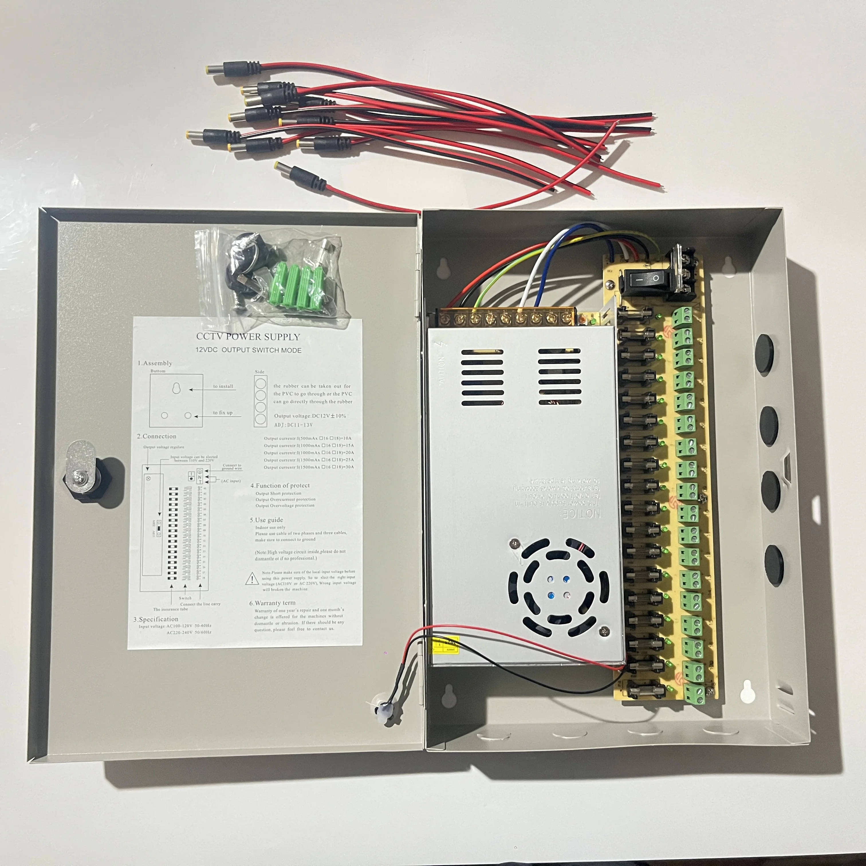 18 Channel 12 Volt DC Output 30A Camera Power Supply Box for CCTV DVR Security System and Distributed Cameras image 6