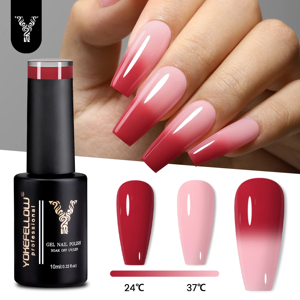 

YOKEFELLOW Thermal Gel Nail Polish 10ml Red Pink Temperature Color Changing Gel Semi-Permanant Varnish Soak Off UV Manicure DIY