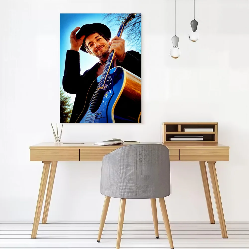 Bob Dylan With Guitar Canvas Wall Art Poster Personalized Photo Printing Perfect Gift for Bathroom Decor Living Room Painting
