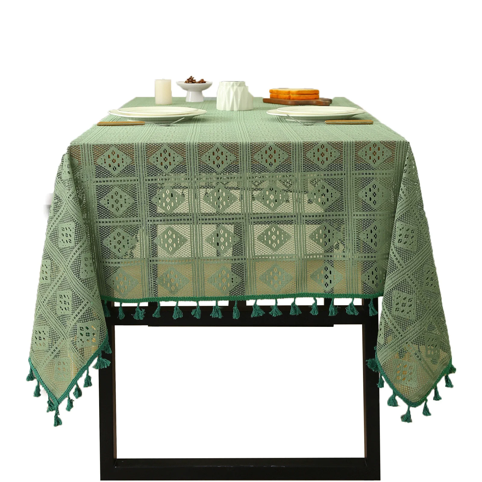 الأخضر جوفاء خارج مفرش المائدة الرجعية النسيج مفرش المائدة طاولة طعام طاولة القهوة غطاء القماش مفرش المائدة المستطيلة #4