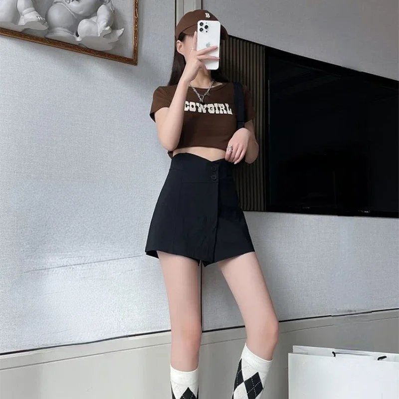 Black Shorts Women Irregular High Waist Design Office Lady Summer Fashion Cool Streetwear Prevalent Youth All-match Ulzznag BF