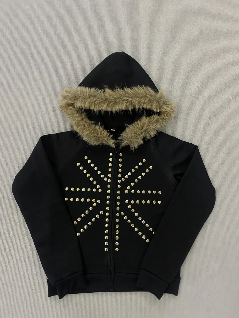Retro Gothic Kapuzenpullover mit Fellkragen für Damen, lässige Reißverschlussjacke, Herbst/Winter 2026 Neuheit, vielseitig für den täglichen Gebrauch.