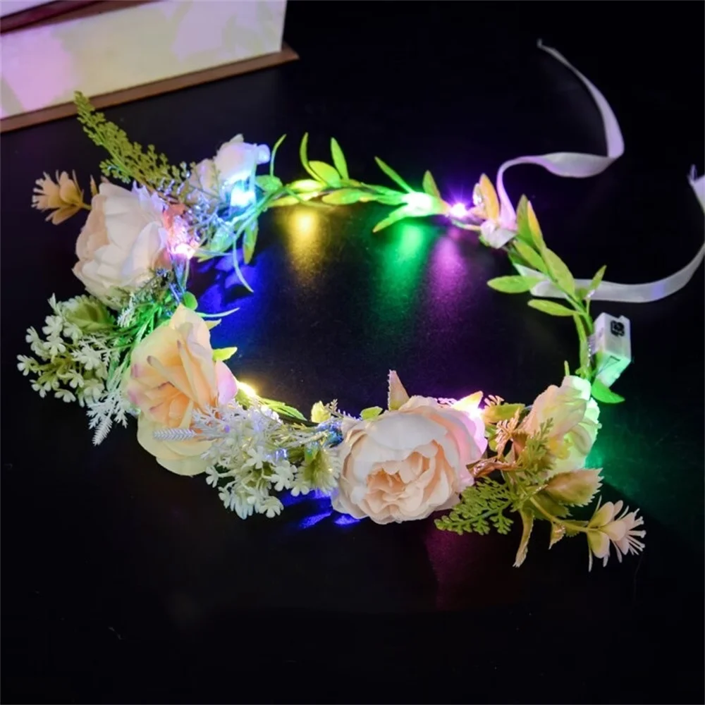 Glow Headband LED Light Hairband LED Headpiece Light Up Flowers Wreath Headdress Led Headbands Glow Party Hair Accessories