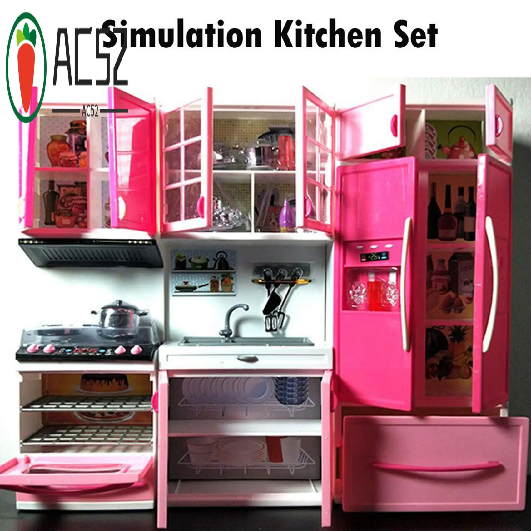 

AC52-Simulation Kitchen Cabinets Set Children Pretend Play Cooking Tools Mini Tableware Sets Girls Dollhouse Playset