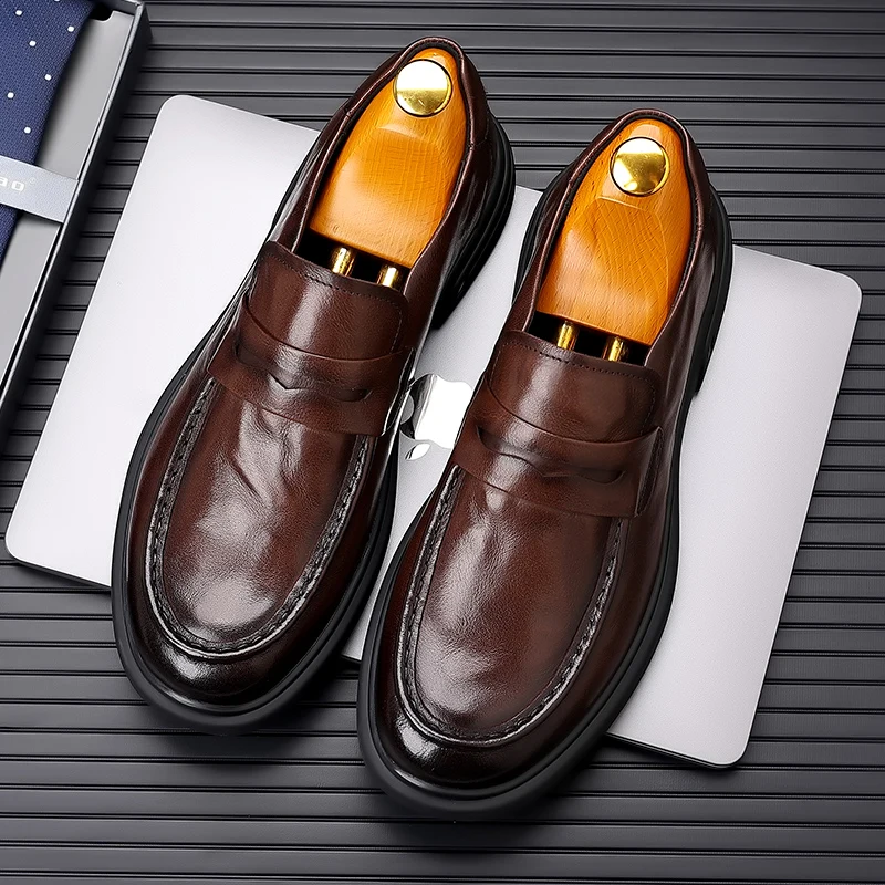 business men Soft Sole Shoes for Men genuine Leather Spring Autumn Loafers Slip-On fashion wedding dress Shoes Men flats