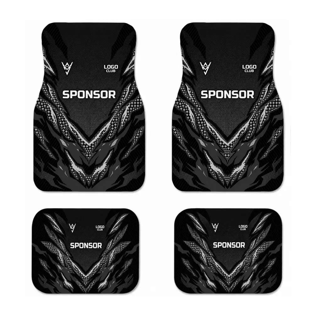 4Pcs Universal Car Floor Mats Black White Racing Mecha Pattern Waterproof Non-slip Auto Foot Liners Stain Resistant All Weather