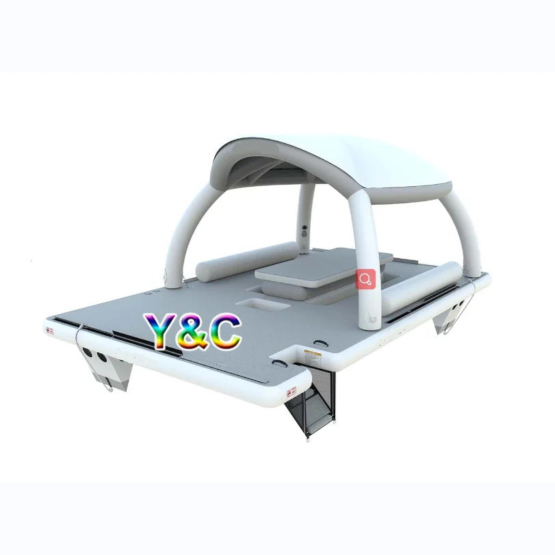 Guangzhou sea water playing equipments inflatable dock platform with canopy