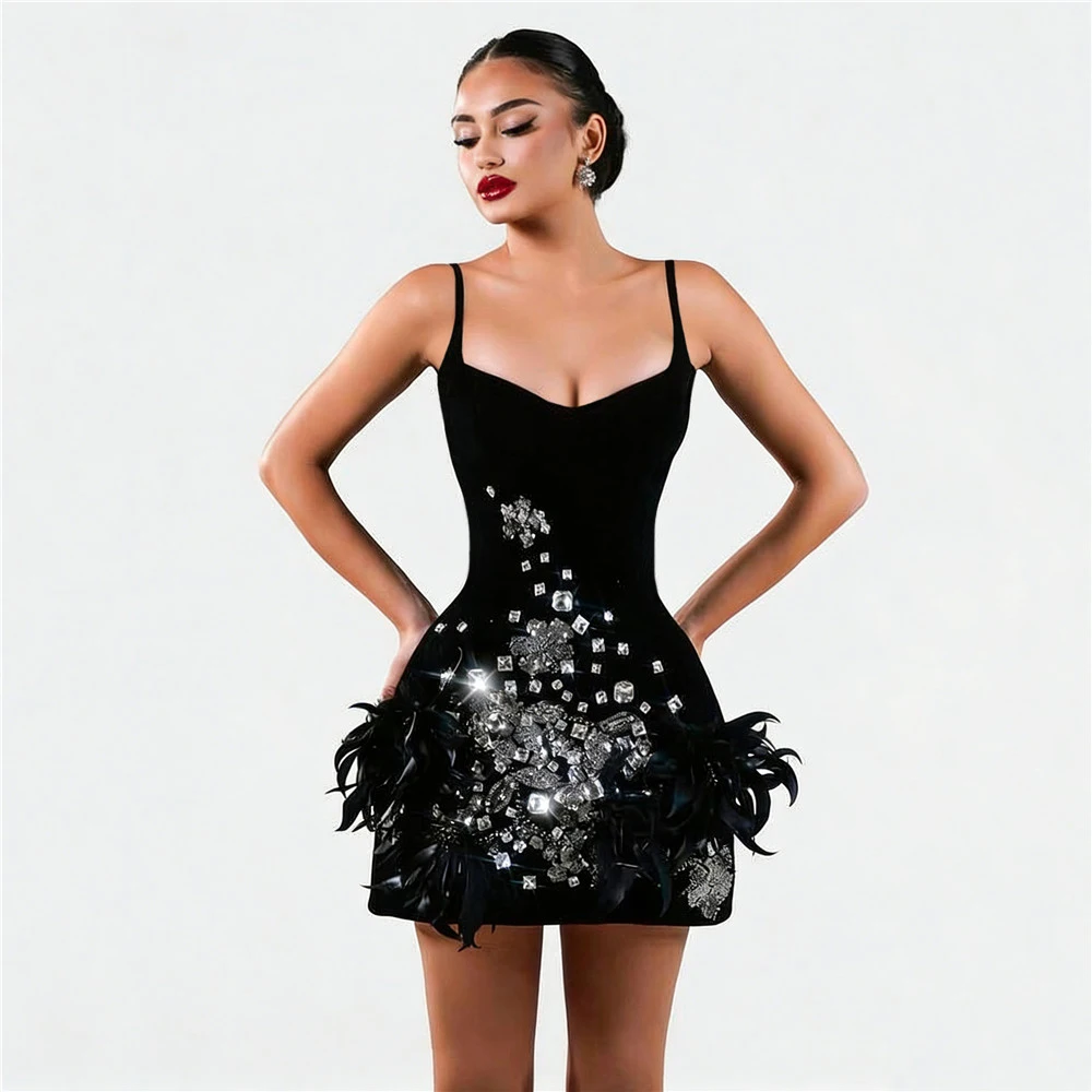 

Новинка 2026: Женское мини-платье на бретельках с бандажным эффектом, роскошное, со стразами и бриллиантами, для клубных вечеринок