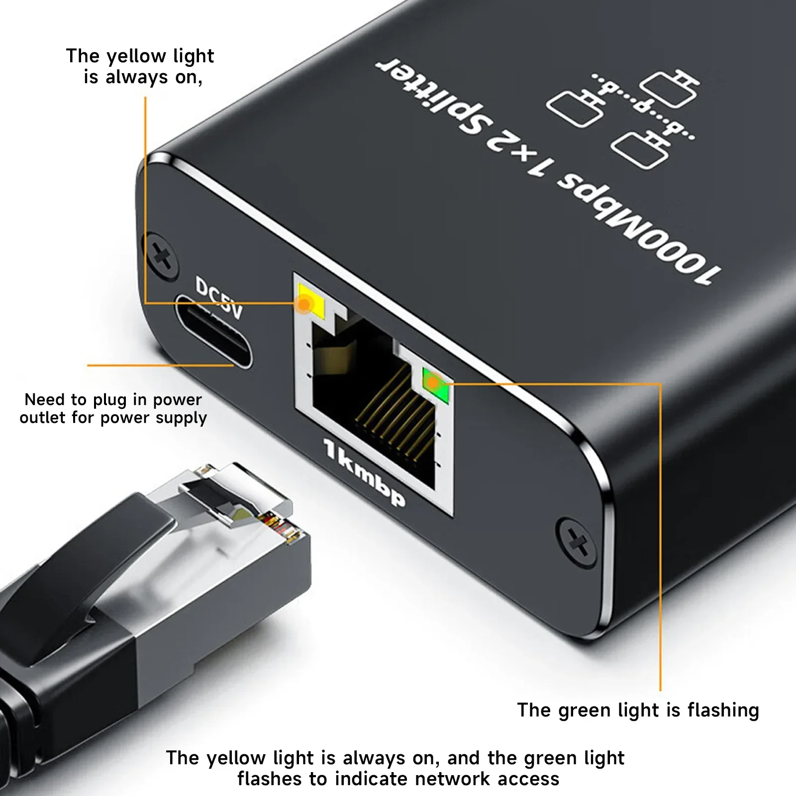 مقسم جيجابت إيثرنت 1 إلى 2/3/4، 1000 ميجابت في الثانية RJ45 LAN مقسم الإنترنت للكمبيوتر/المحور/المفتاح/الجهاز التوجيه/الصندوق التشفير/التلفزيون الرقمي