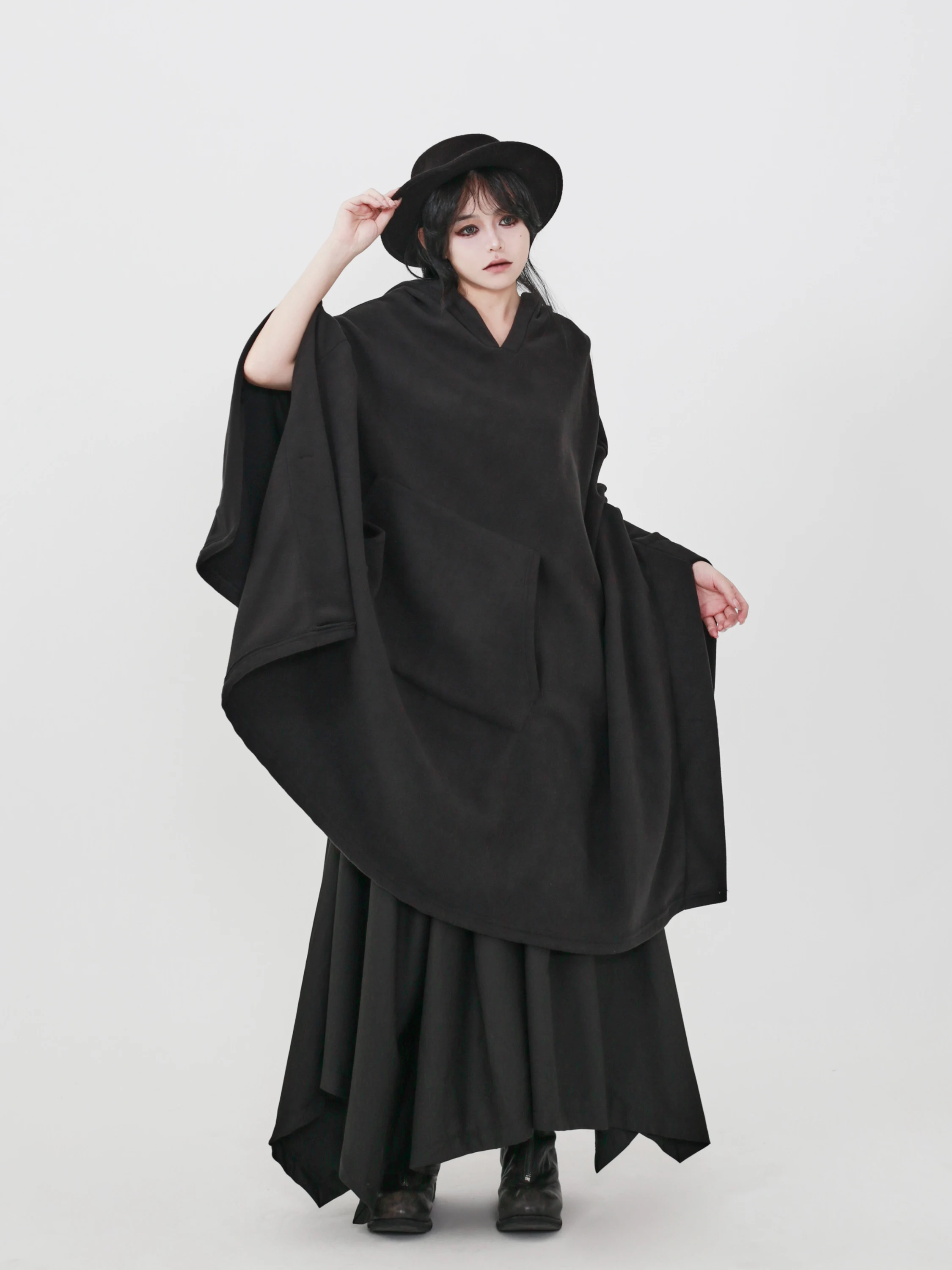 

Winter New Arrival Bla Cowl Ne Wrap Women's Loose Fit Slimming Thiened awl Hooded Long Sve Simple Sle Coat