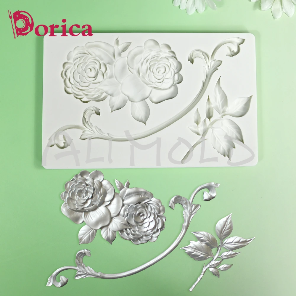 Rose Leaves Design Fondant Silicone Mold Sugarcraft Chocolate Cake Mold DIY Resin Clay Mould Home Decorating Tool Kitchen Baking