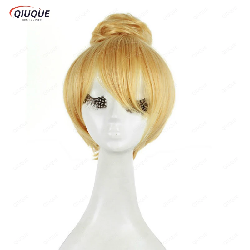 Princesa Tinker Bell Tinkerbell Cabelo Loiro Curto com Bun, Resistente ao Calor Cosplay Traje Perucas, Cap Free