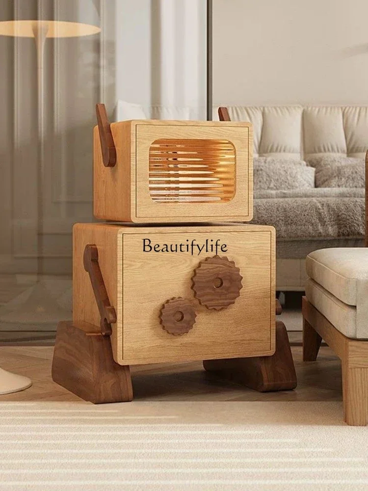 Robot Side Cabinet Solid Wood Sofa Side Cherry Wood Storage Living Room Storage Bedside Table