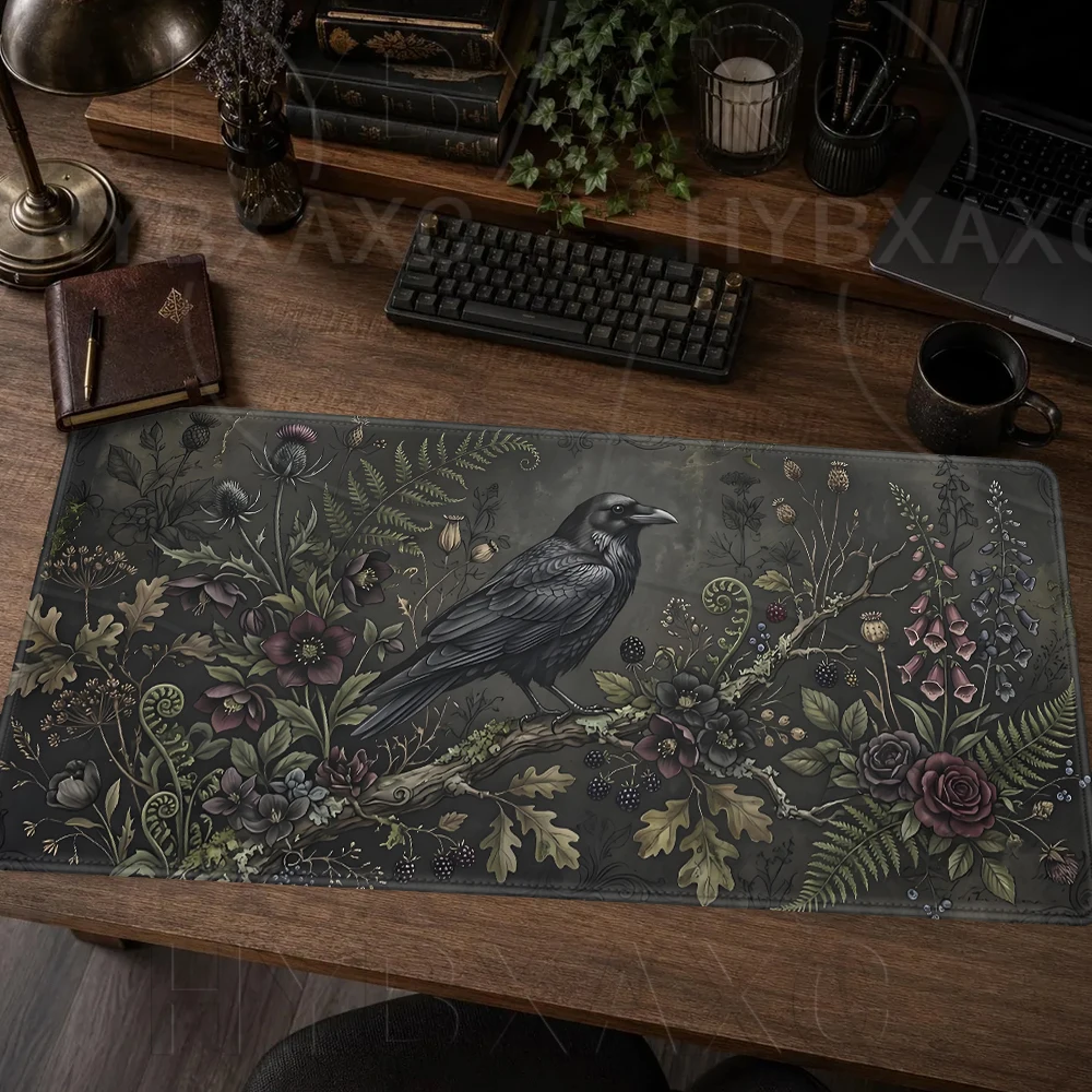 mouse-pad-grande-dark-academia-com-impressao-hd-tapete-de-teclado-estendido-para-jogos-com-corvo-gotico-80x40-tapete-de-mesa-mistico-botanico-corvo-ao-luar