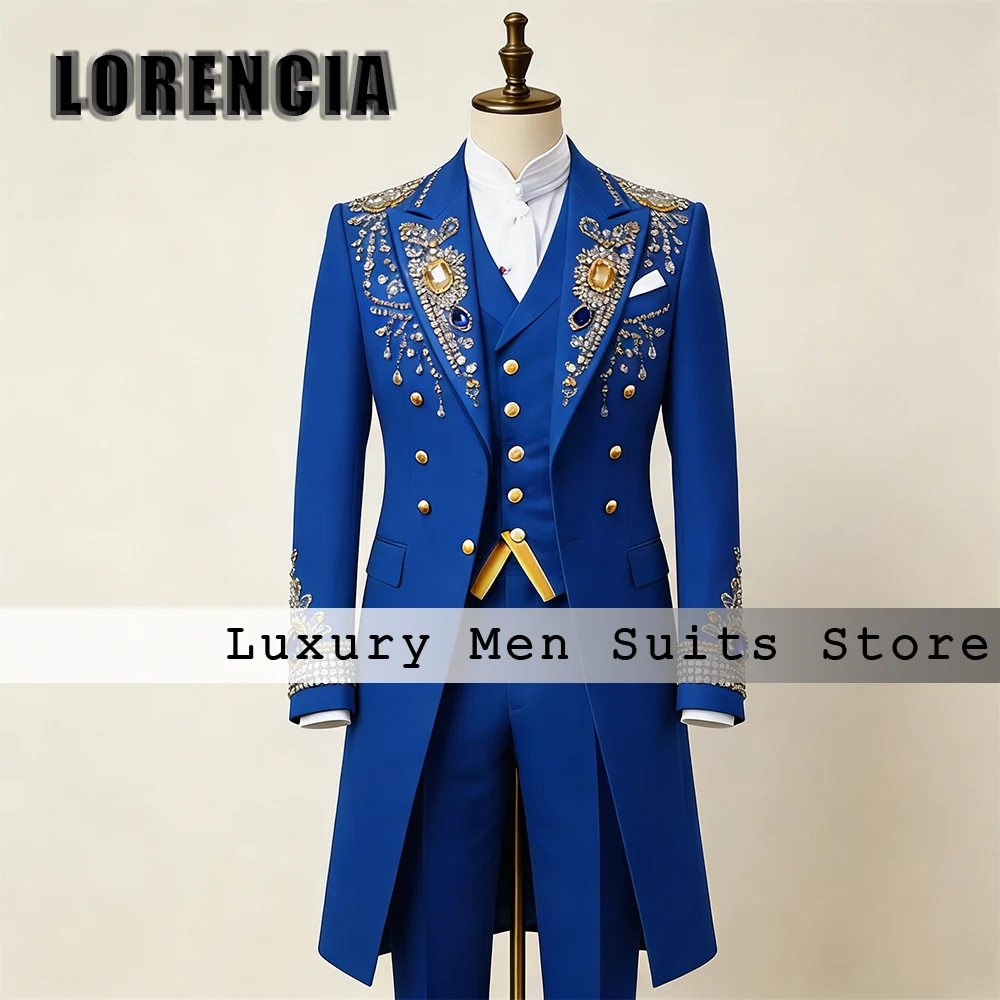 

Exquisite Sparkly Crystal Men Suit 3 Pieces Satin Tuxedos Wedding Party Outfits Customized Blazer Pants terno smoking masculino