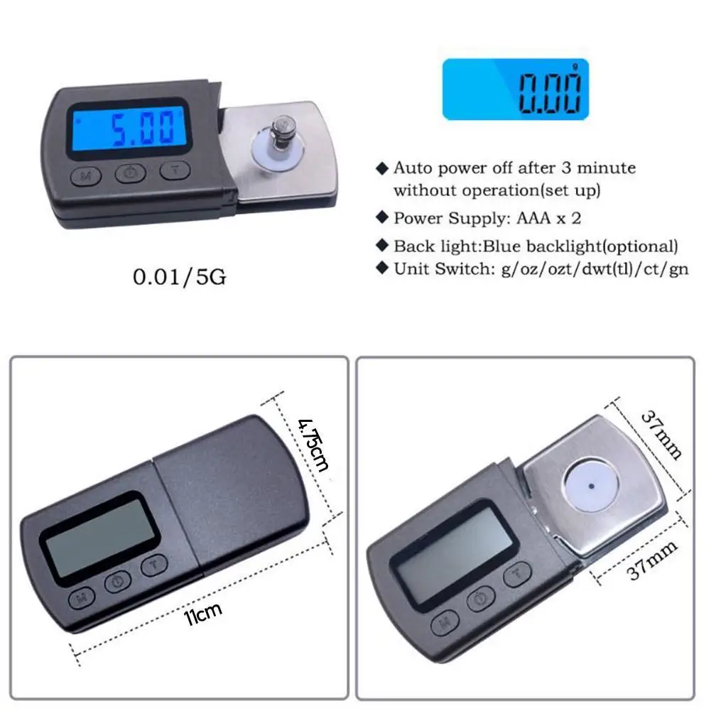 0.01g Mini Cantilever Black Glue Phonograph Needle Pressure Gauge Needle Pressure Dial Needle Weighing Accuracy Jewelry Scale