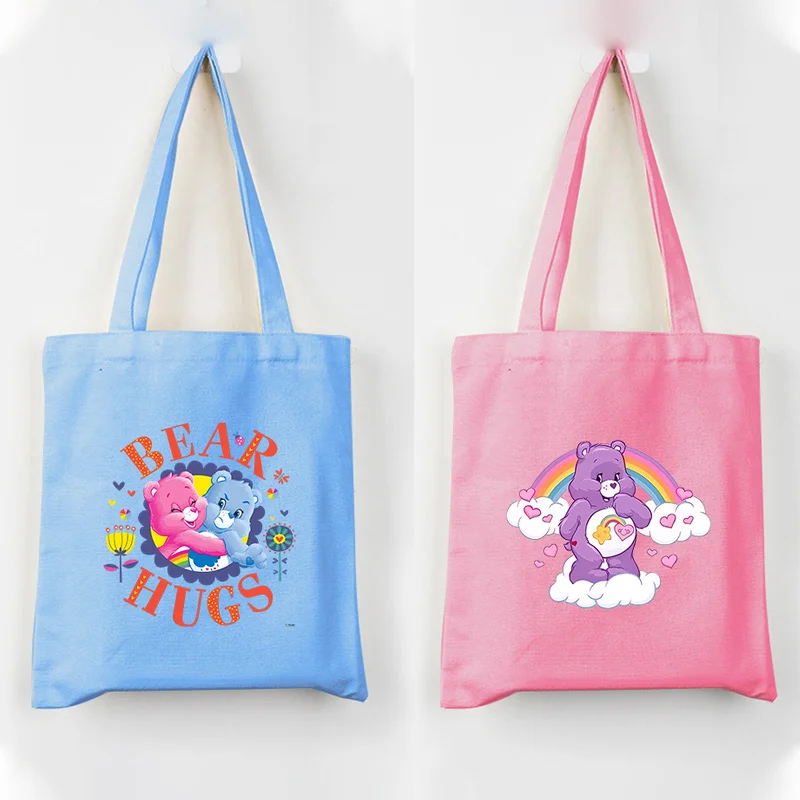 

Женская сумка на плечо Caring Bears для девочек, складные сумки для покупок, холщовые сумки, многоразовая большая сумка, красочная многоразовая сумка 34x40 см