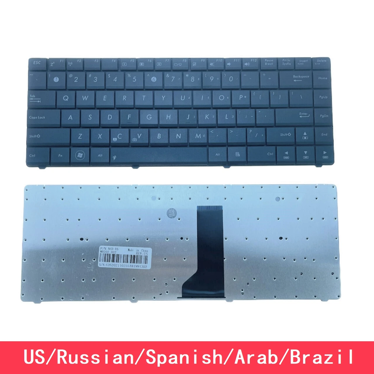 

For ASUS K42JZ U41 K42D U31S U35J P31S U30 K43E U80 U81 UL80 K43S UL30 U31 A84S A43 P43E A83S A43S N82 X43 Keyboard US RU SP AR
