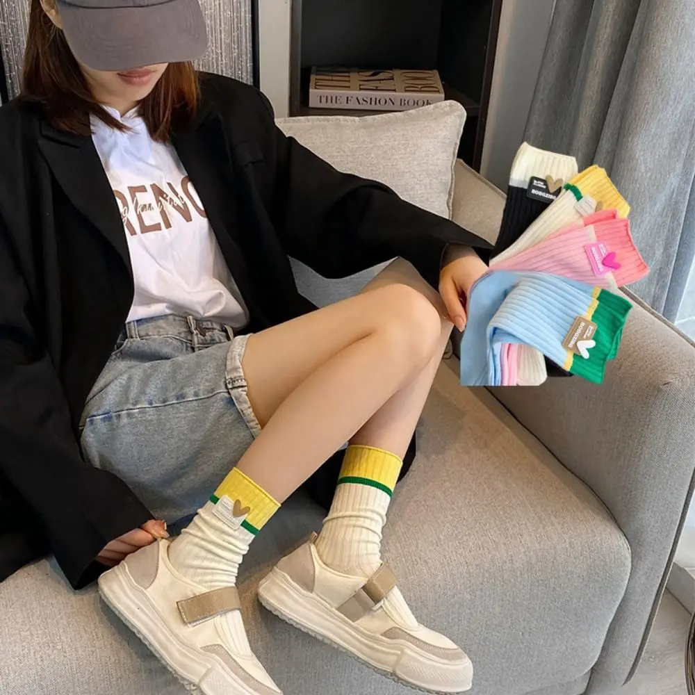 Mid-tube Color Matching Double Needle Socks Fashion Harajuku Soft Casual Socks Comfortable Kawaii Outdoor