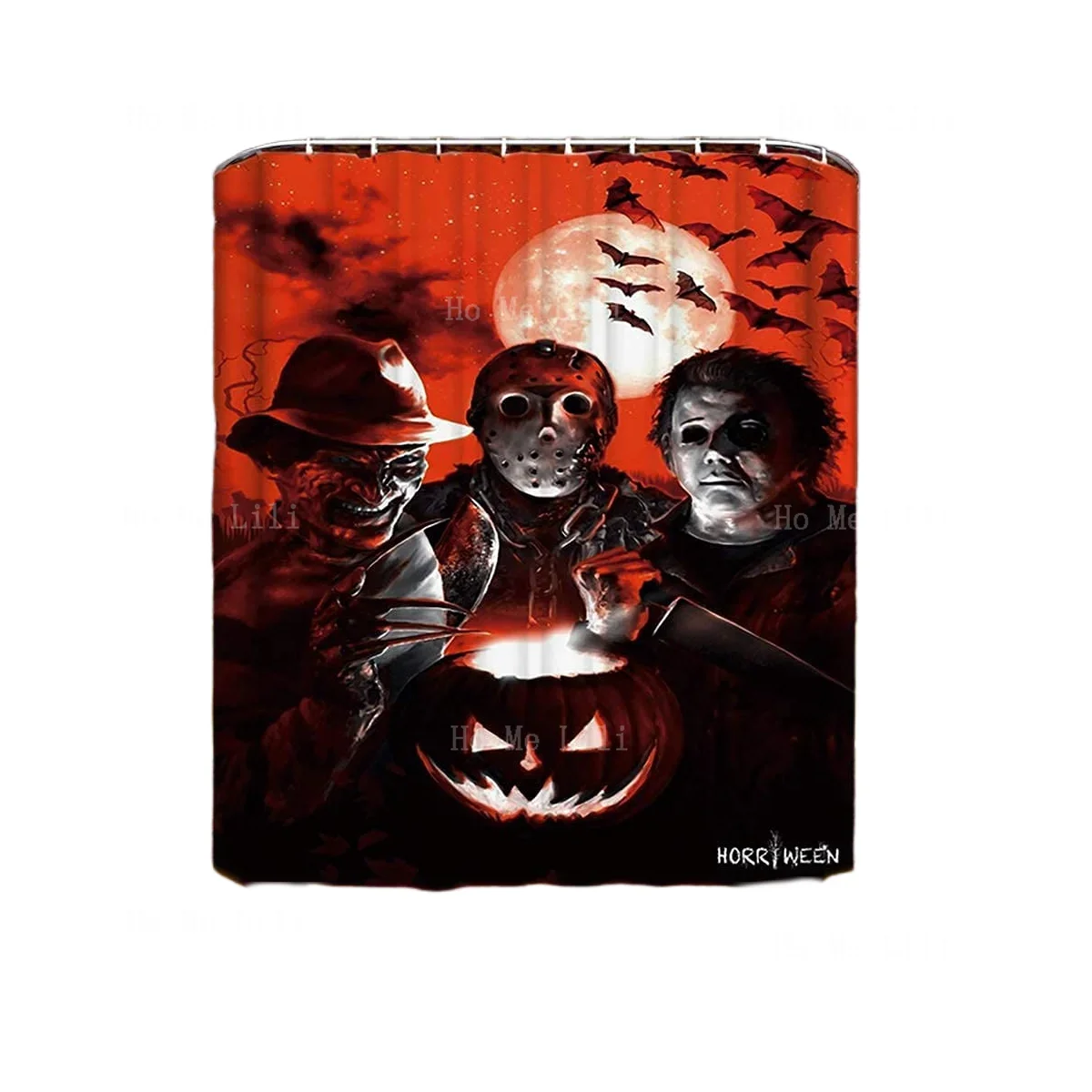 Bathroom Halloween Shower Curtain Set Scary Killer Freddy Jason Michael Horror Movie Themed Holiday Decor Hooks